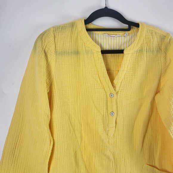 Soft Surroundings Long Sleeve Top M Womens Yellow Pop Over V Neck 100% Cotton - Picture 2 of 11